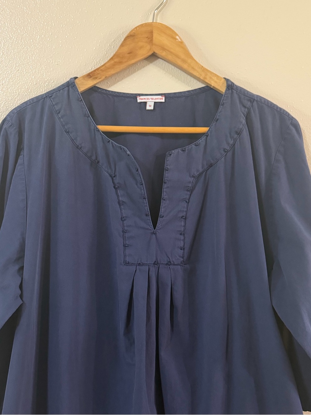 Frances Valentine Easy Dress Cotton Split Neck Tunic Caftan Shift Navy 1X - Picture 9 of 11